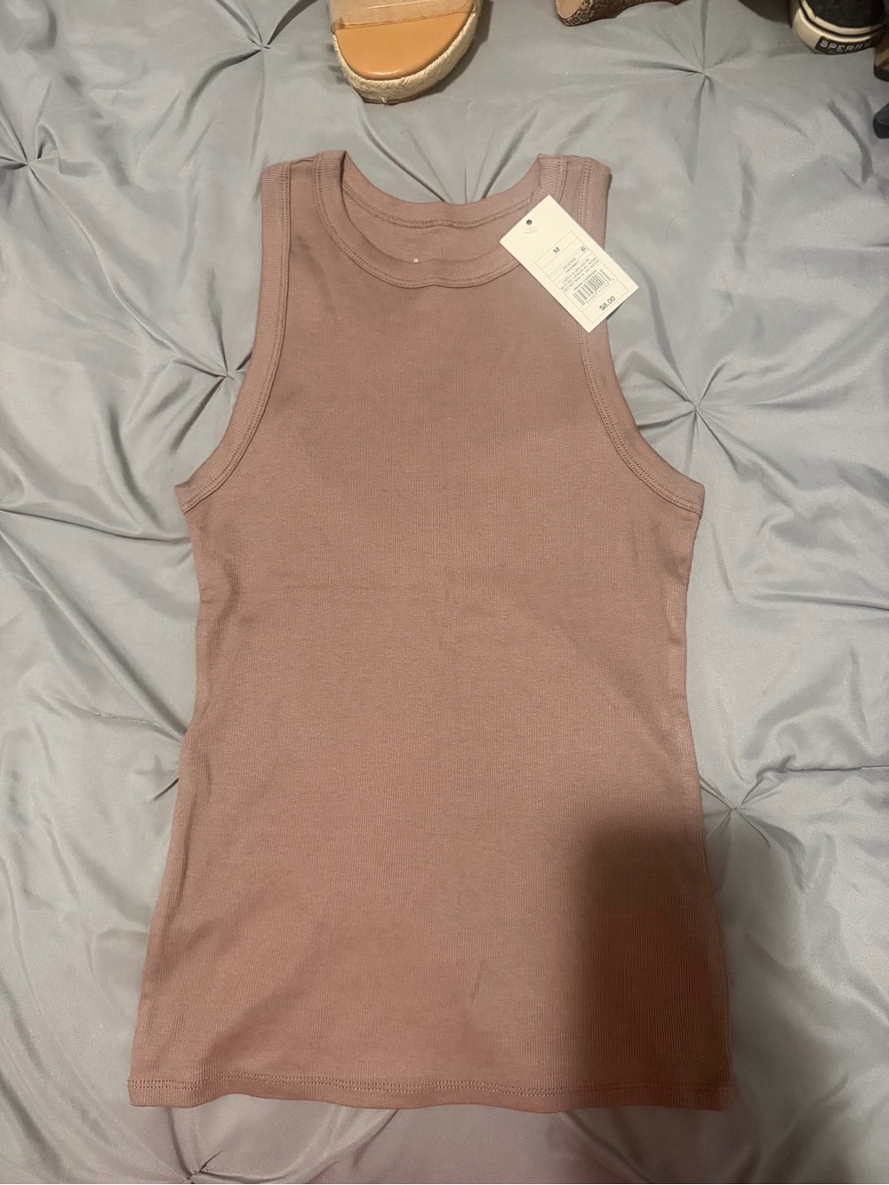 Sleeveless Ribbed Tank Top - Tan